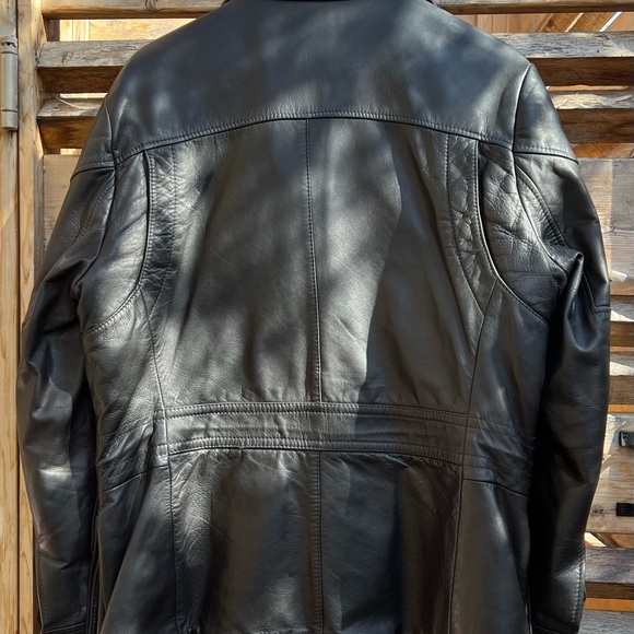 Heavy Black Leather Hugo Boss Jacket - Picture 3 of 9